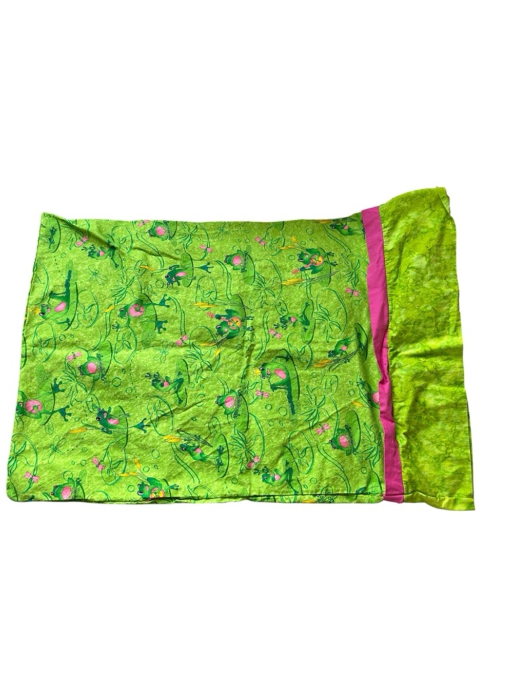 Bright Green & Pink Frog Pillowcase